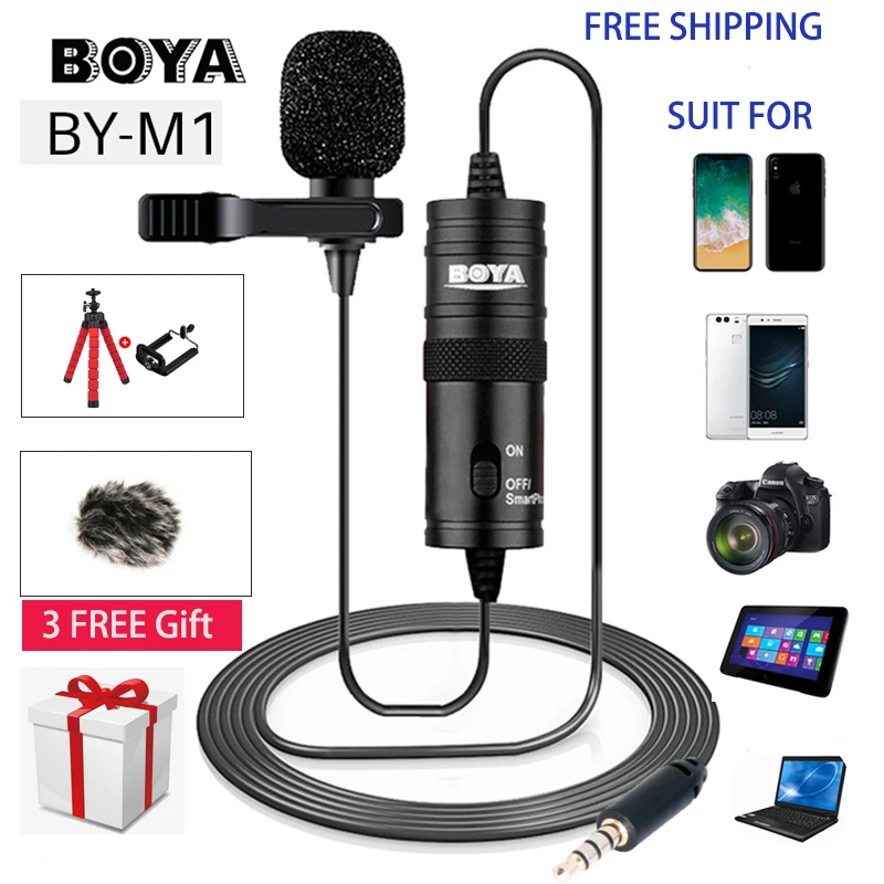 

BOYA BY-M1 6M Microphone Clip-on Lavalier Mini Audio 3.5mm Collar Condenser Lapel Mic for Recording Canon / iPhone DSLR Cameras