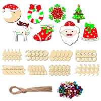 80pcs merry christmas wooden baubles tags christmas tree decorations diy crafts with twines bells home party xmas decoration