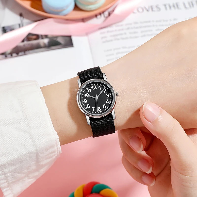 

Easy to Read Kids Quartz Watches Nylon Strap Sweat Proof Japan Movement Boys and Girl