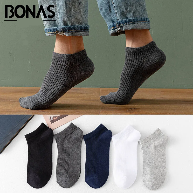 

Bonas Socks Men's Middle Tube Spring and Summer Socks Breathable Short Tube Cotton Socks Pure Color Sports Business Doub Se
