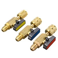 3pcs 3 color brass r410a valves refrigerant straight ball valves ac air conditioning charging hoses for refrigeration gauges