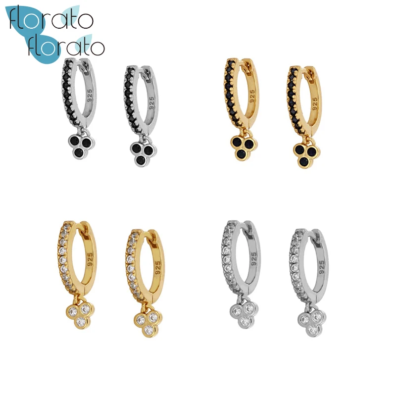 Женские серьги Обручи из стерлингового серебра 925 пробы с черными кристаллами и