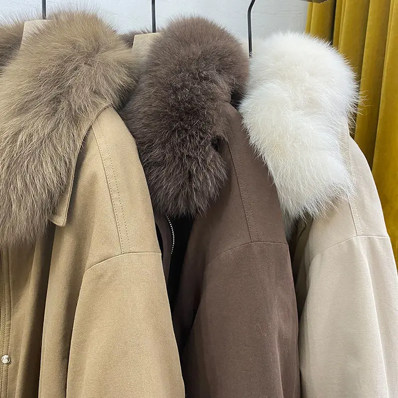 

High Quality 2021 Real Fox Fur Coat Women Winter Plush Thickened Natural Rabbit Hair Detachable Liner Long Sleeve Outwear Femme