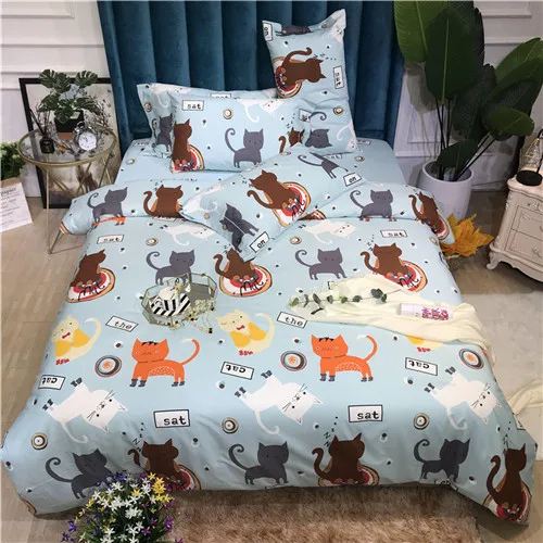 cute cat Комплект голубого постельного белья для мальчиков, хлопок, пододеяльник для самолета, комплект 3 или 4 шт./компл., постельное белье для детей, постельное белье с акулой, комплект для девочек - Цвет: cute cat