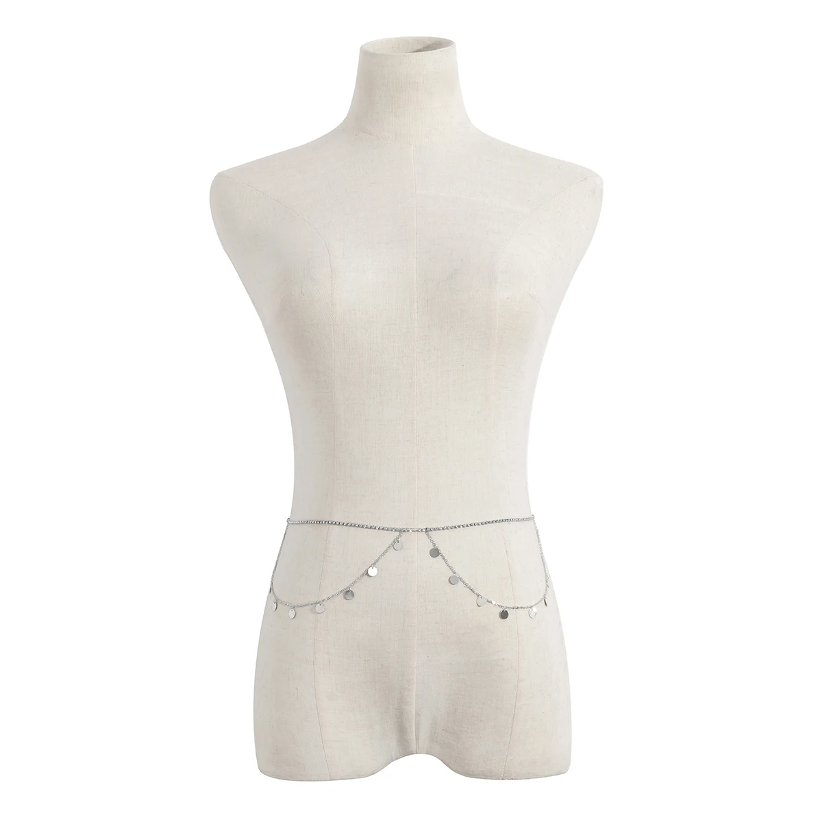 

IngeSight.Z Copper Round Sequins Tassel Pendant Harness Belly Chain Multi Layered Rhinestone Crystal Waist Chain Body Jewelry