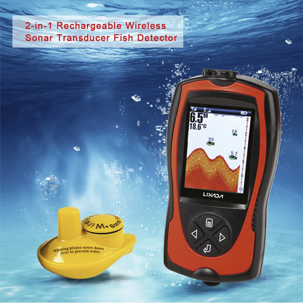 Portable 2-in-1 Rechargeable 2.4inch LCD Wireless Sonar Transducer Depth Locator ICE Ocean Boat Fish Finder Alarm Fish Detector