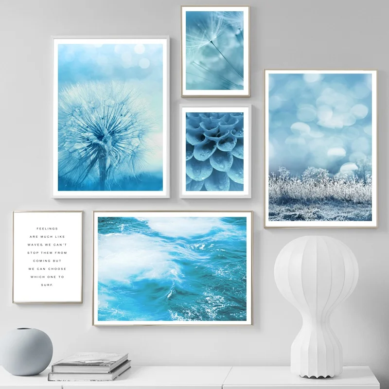 

Blue Sea Wave Dandelion Flower Quote Wall Art Canvas Painting Nordic Posters And Prints Wall Pictures For Living Room Home Decor