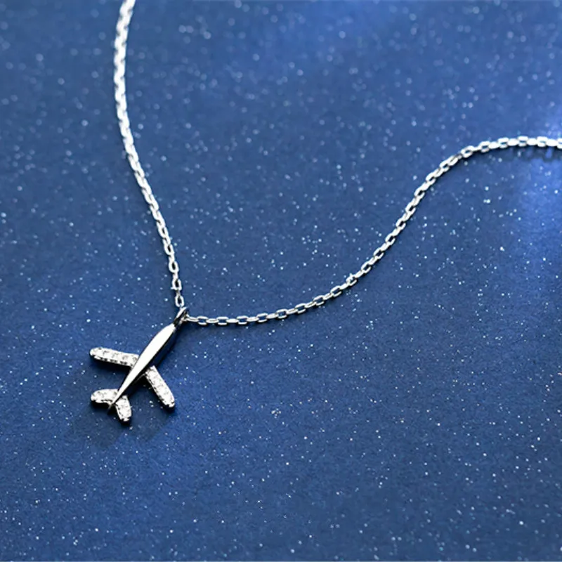 

100% 925 Sterling Silver Necklace Jewelry Travel Aircraft Airplane Plane S925 Pendant Necklace Gift For Women Girl Teens