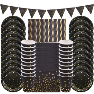 1 комплект черного и золотого цвета в горошек Бумага салфетка под тарелку кружку одноразовые вечерние посуда набор для детей подарок на день рождения Свадебная вечеринка вечерние украшения свадебные принадлежности