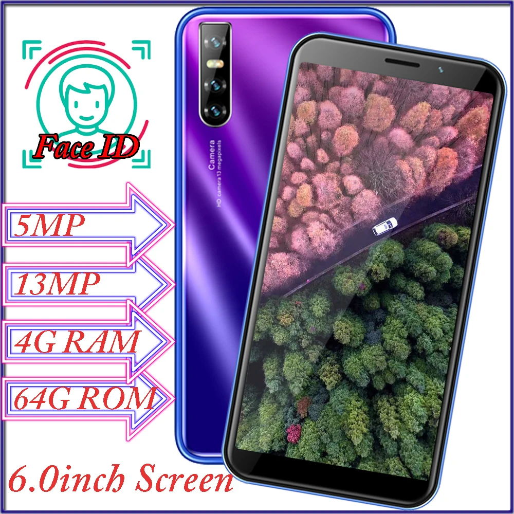 Смартфон Z5s на Android 4 Гб + 64 ГБ четырёхъядерный процессор большой экран 6 дюймов Face ID