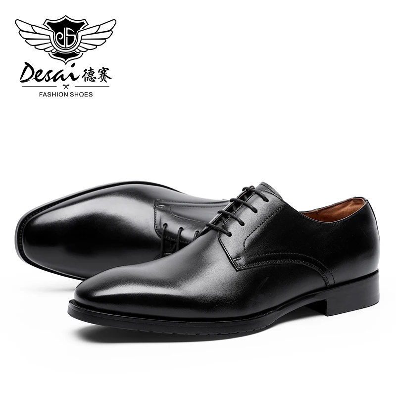 Мужские летние туфли оксфорды из натуральной кожи DESAI черные парадные свадебные