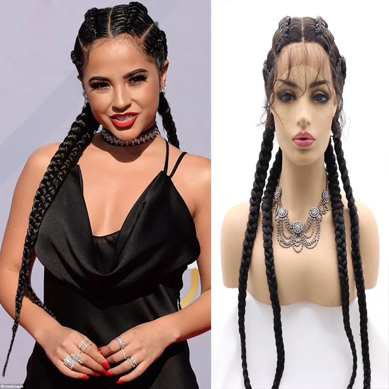 

Черные длинные плетеные кружевные передние парики с BabyHair двойная голландская коробка Плетеный Твист Синтетические косички парик для черны...