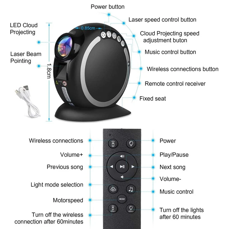 Ночник-проектор звездного неба с Bluetooth вращающийся светильник дистанционным