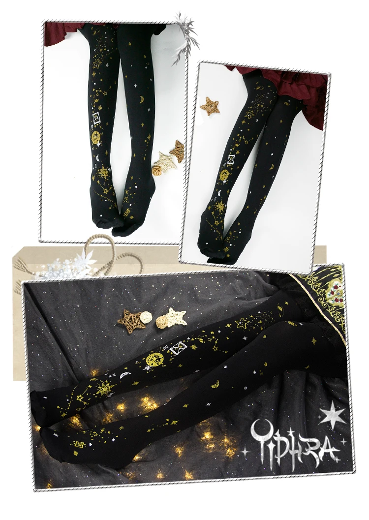 

Galaxy Chart Printed Lolita Tights Sweet Patterned Navy Blue/Black Winter Pantyhose