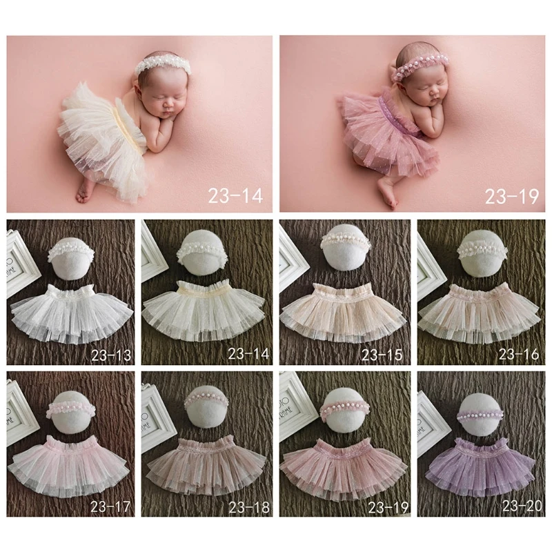 

Newborn Photography Props Lace Skirt Pearl Headband Set Baby Photo Shooting Costume Posing Assist Fotografie Accessory A2UB