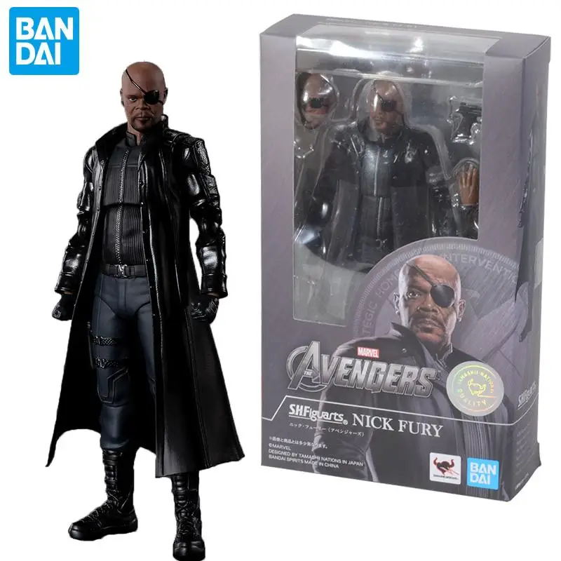 Bandai Original S.h.figuarts Nick Fury Director Marvel The Avengers Anime Action Figure Collection Model Figures Toys for Boys