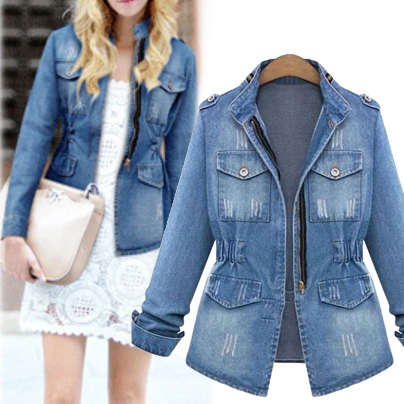 Женская джинсовая куртка простая Базовая новая облегающая стрейчевая пикантная