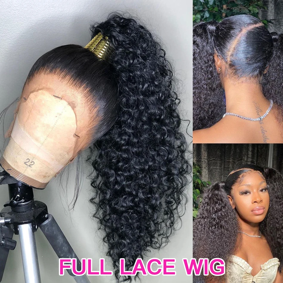 

Full Lace Front Wig Water Wave Human Hair Wigs Deep Curly Frontal Wig Virgin Brazilian Hair 180% Density For Black Women