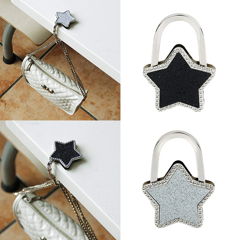 

Блестящий металлический Настольный крючок в форме звезды для подвешивания сумки, складной держатель для сумки из сплава, вешалка для школь...