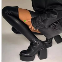 ladies sexy platform zip boots 2021 autumn elastic knee length long boots thick high heel black square toe womens shoes size 43