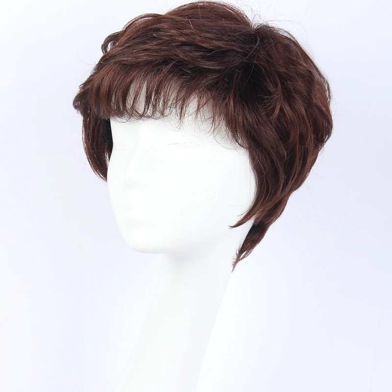 

LANLAN Wig Female Short Curly Hair Real Human Hair Middle-aged and Elderly Mother Fashion Short Hair Wig.