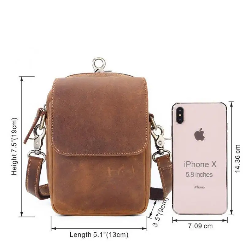 

YourSeason 2021 Crazy Horse Leather Men Messenger Vintage Waist Pack Outdoor Wear Boys Belt Cowhide Phone Bags