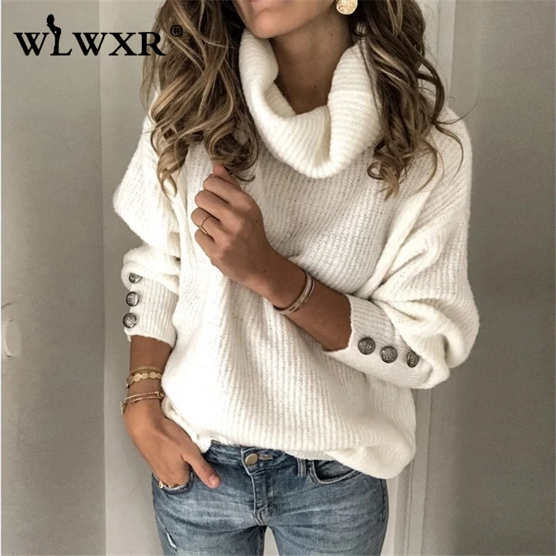 Женский вязаный свитер WLWXR повседневный зеленый в рубчик с высоким воротником