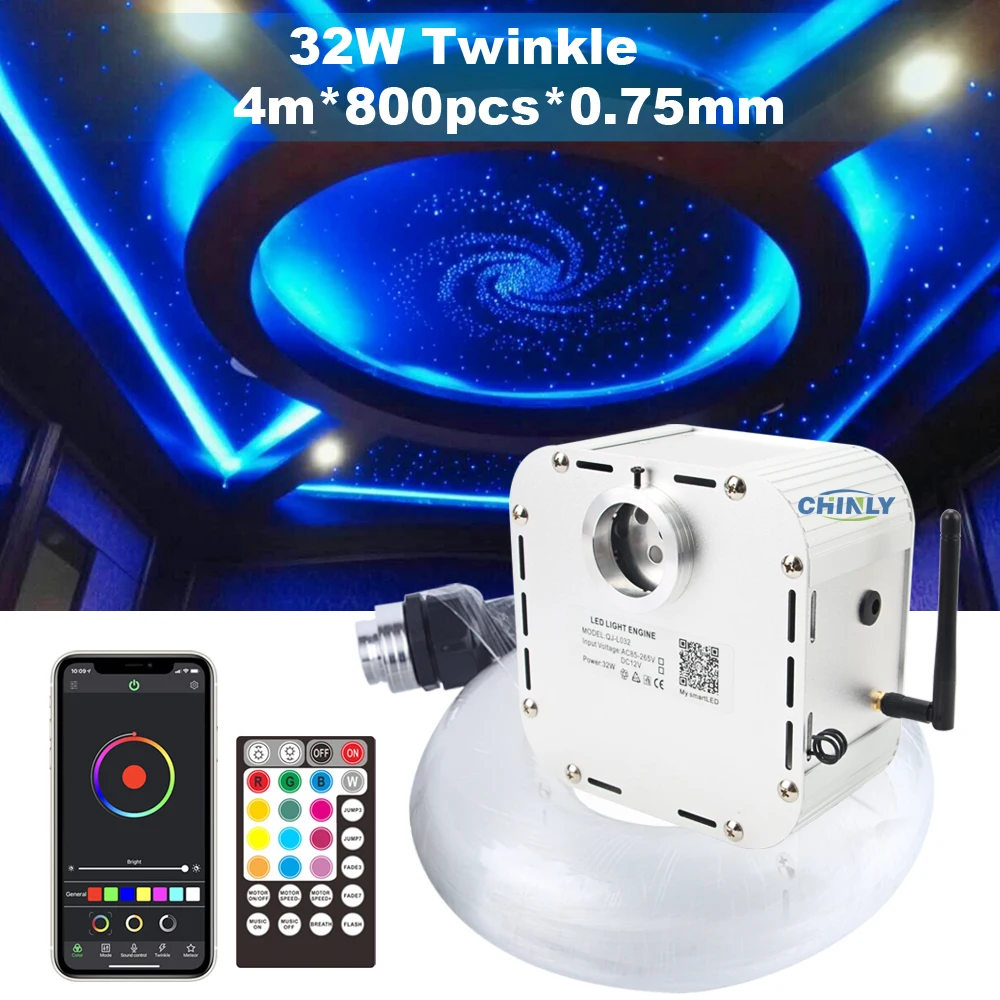 Светильник оптоволоконный bBluetooth Twinkle 32 Вт RGBW 800 шт. 4 м 0 75 мм кабель Радиочастотный