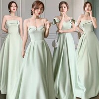 simple solid color a line bridesmaid dress classic backless retro bandage slim floor length prom dress for wedding party