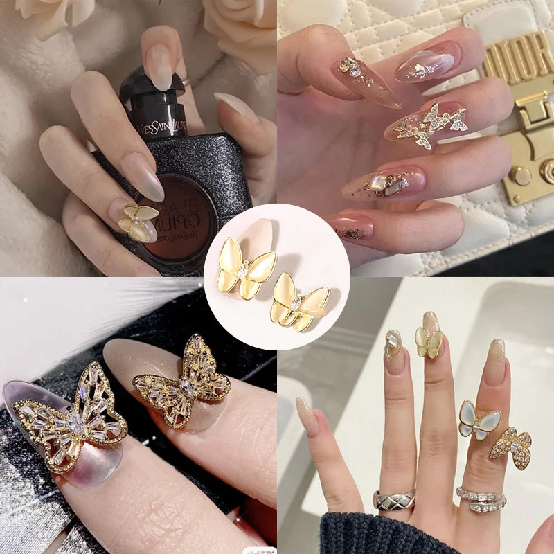 Украшения для ногтей Стразы металлическими бабочками узор 3D нейл арта украшения