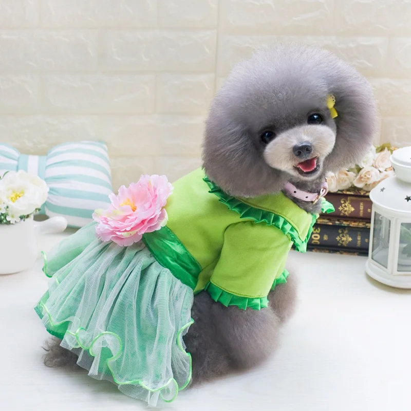 

Pet Dog Dress Peony Style Fleece Princess Dress With 3D Beautiful Flower Pet Small Dog Cat Skirt Clothes Wedding Party Dress