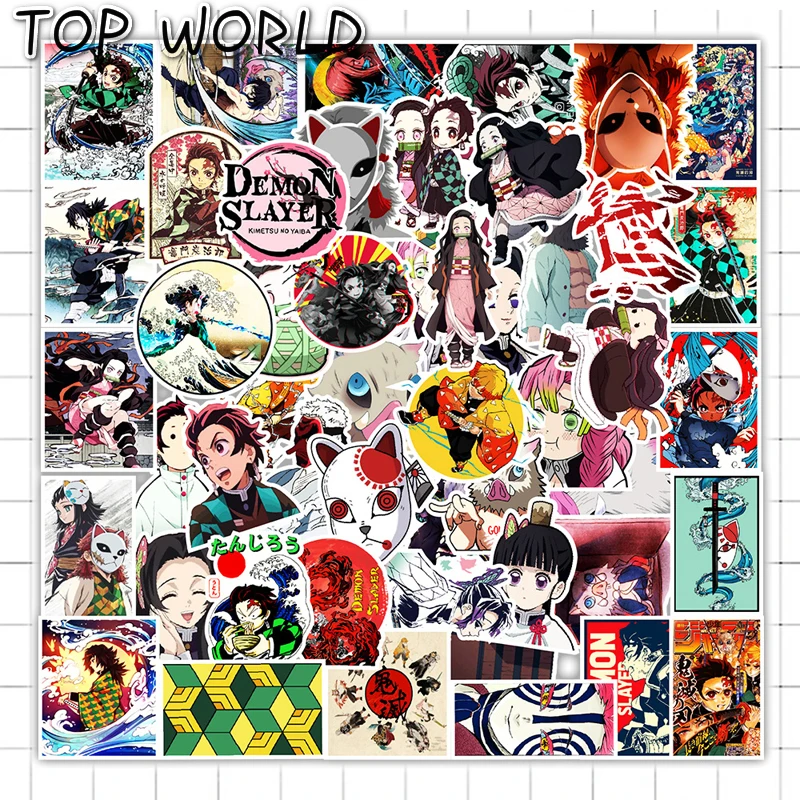 10/50Pcs/set Demon Slayer Cartoon Anime Kimetsu No Yaiba Sticker For Kid Phone Case Luggage Decals Motorcycle Helmet Laptop