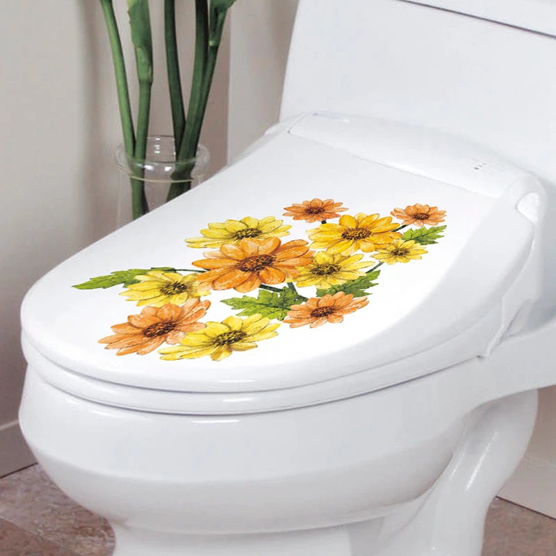 Хризантема наклейки на стену для туалета украшения ванной комнаты аксессуары
