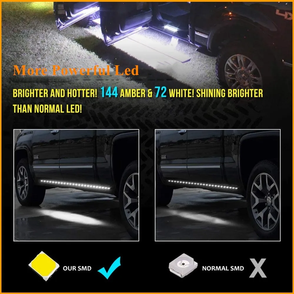 2 PCS 24" 48" 60" 70" LED RUNNING BOARD LIGHTS AMBER TURN SIGNAL LIGHTS