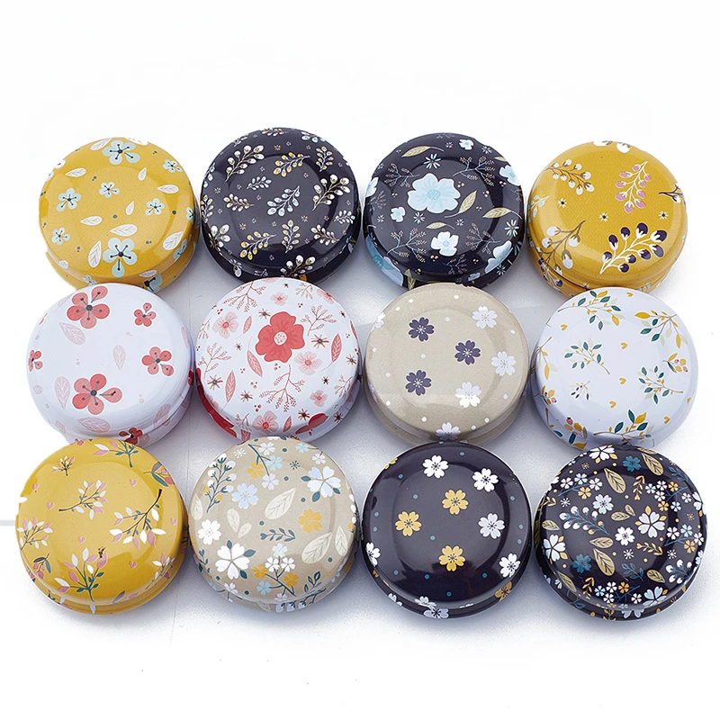

4Pcs/set Elegant Flower Tin Box DIY Candle Jar Balm Round Empty Iron Box