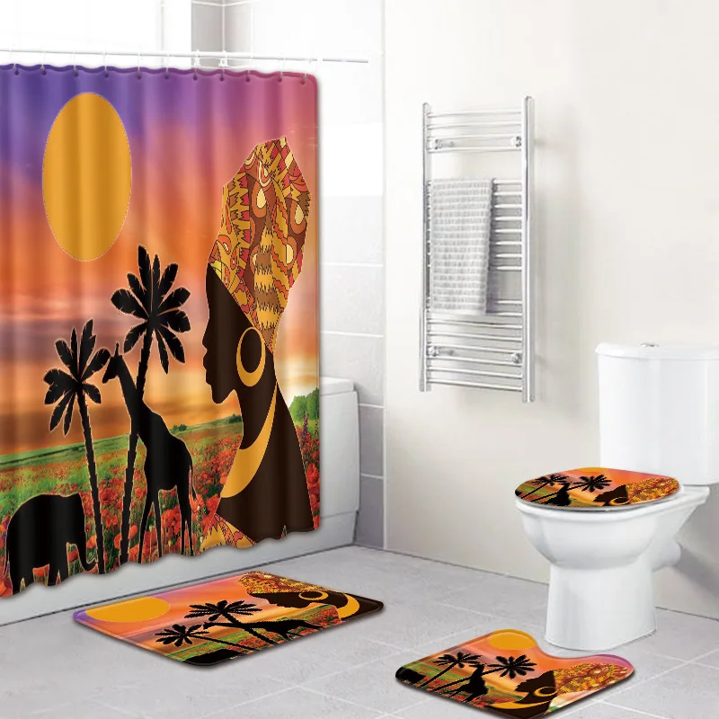 Comprare Moda Sexy Donna Africana Bagno Tappeto Stampa 3D Tappetino Antiscivolo Coperchio Coperchio Wc Bagno Tende Da Doccia Set 4 Pezzi Tappeti