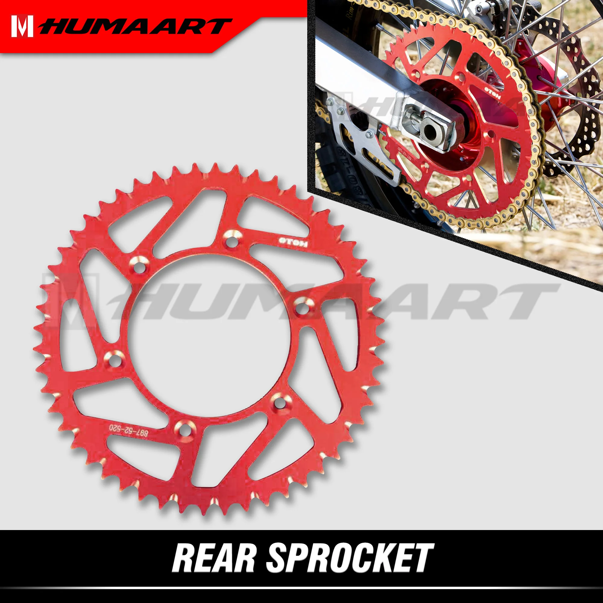 

HUMAART сзади алюминиевые звездочки набор 52 T ДЛЯ CRF R X Dirt Bike Мотокросс по бездорожью Enduro матч 520 цепочкой красного и голубого цвета