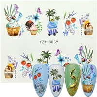 2022 summer new designs creative floral cake fruit strawberry nail art water transfer sticker decor slider decal manicure tool