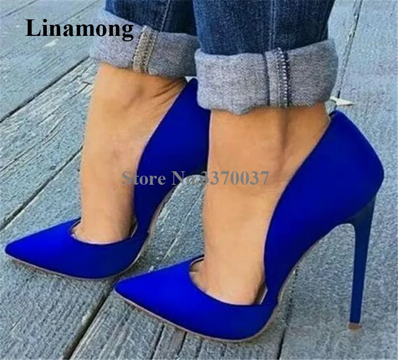 Women Classical Style Pointed Toe Suede Leather Stiletto Heel Pumps 12cm Blue Cut-out High Heels Formal Dress Shoes Wedding Shoe