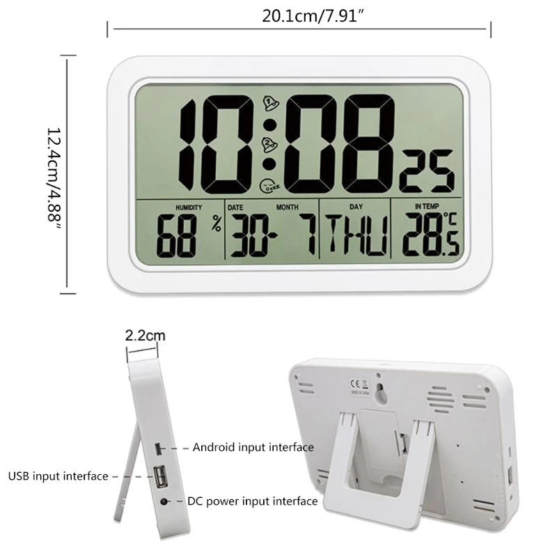 

Digital Wall Clock Large Alarm with Date Week Display Temperature & Humidity Meter Calendar Clock Home Office Use Drop Shipping