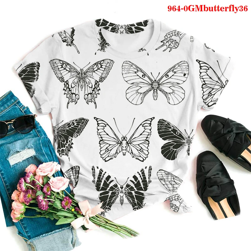 

Women Lady Butterfly Floral Elegant 2021 Fall Autumn Shirt Clothes Tshirt Tee Women Top Female Butterfly Print T Graphic T-shirt