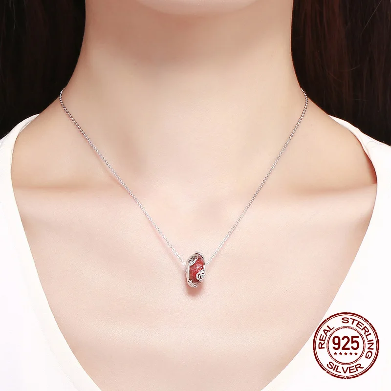 Стеклянные бусины с красной розой подвеска для браслета Шарм-подвеска из