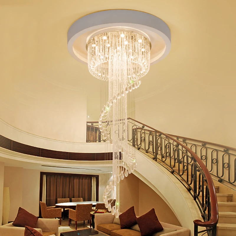 買取 現代ダブルスパイラル階段光沢K9 Ledクリスタルシャンデリアロフトレストランホテルホールロング照明ライト