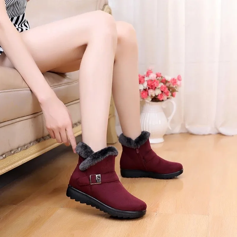 

Women Snow Boots Warm Short Fur Plush Winter Ankle Boot Plus Size Platform Ladies Suede Zip Shoes Female Comfort Drop Shipping
