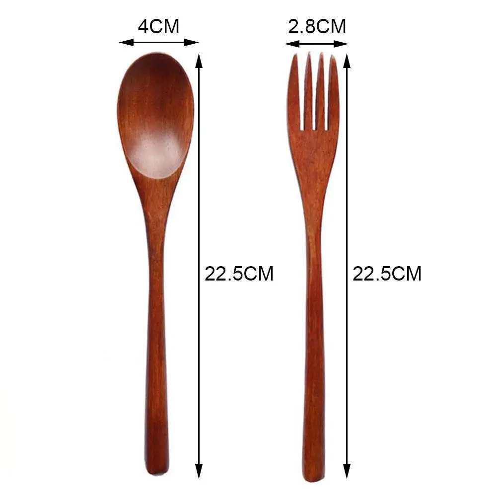 

2pcs Portable Wooden Reusable Fork Spoon Chopsticks Kit Flatware Tableware Set M4C9