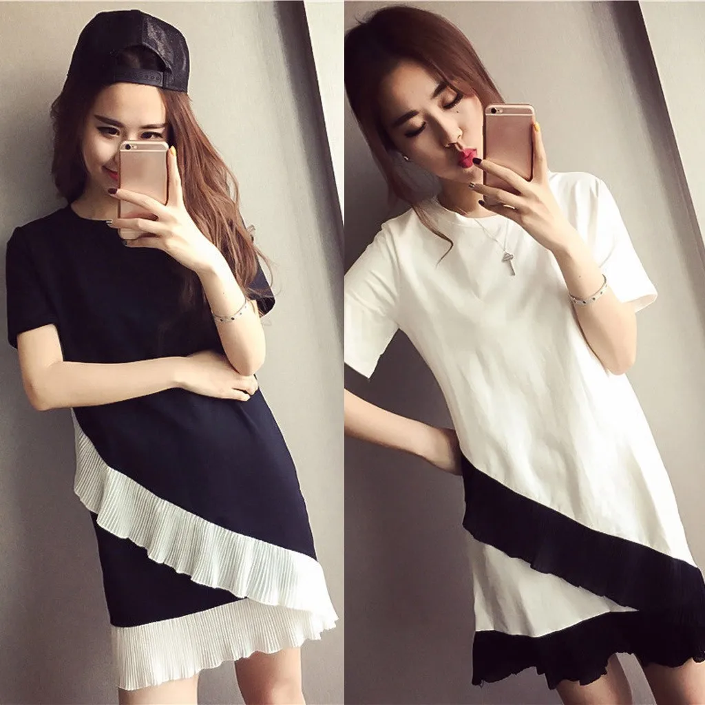 Женское платье с круглым вырезом Повседневное оборками и коротким рукавом