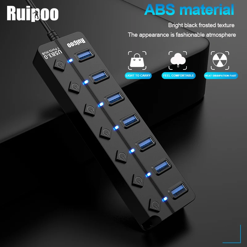 Usb-хаб 3 0 высокоскоростной 4 / 7 портов USB хаб разветвитель с выключателем адаптером
