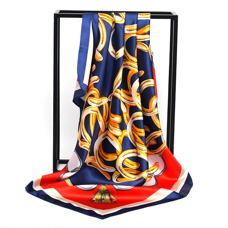 Квадратный шелковый шарф женский модный Европейский бренд атласные головные