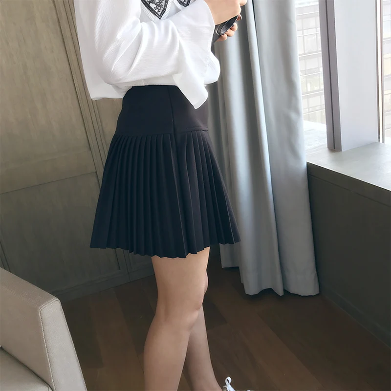 Плиссированные юбки Harajuku с высокой талией однотонная черная трапециевидная