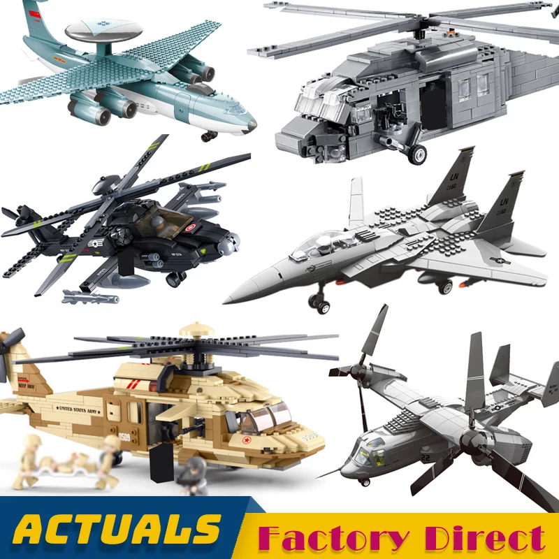 Военный истребитель MOC армейский Орлан самолет черный ястреб вертолет Lepinblock